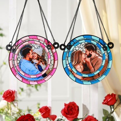 Custom Photo Where There Is Love There Is Life Couple Personalised Window Hanging Suncatcher Ornament Gift For Husband Wife