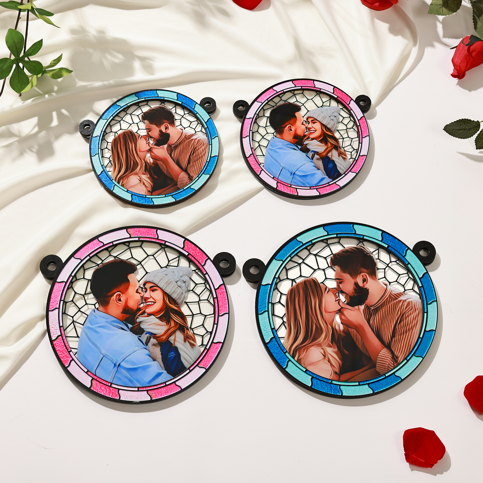 Custom Photo Where There Is Love There Is Life Couple Personalised Window Hanging Suncatcher Ornament Gift For Husband Wife