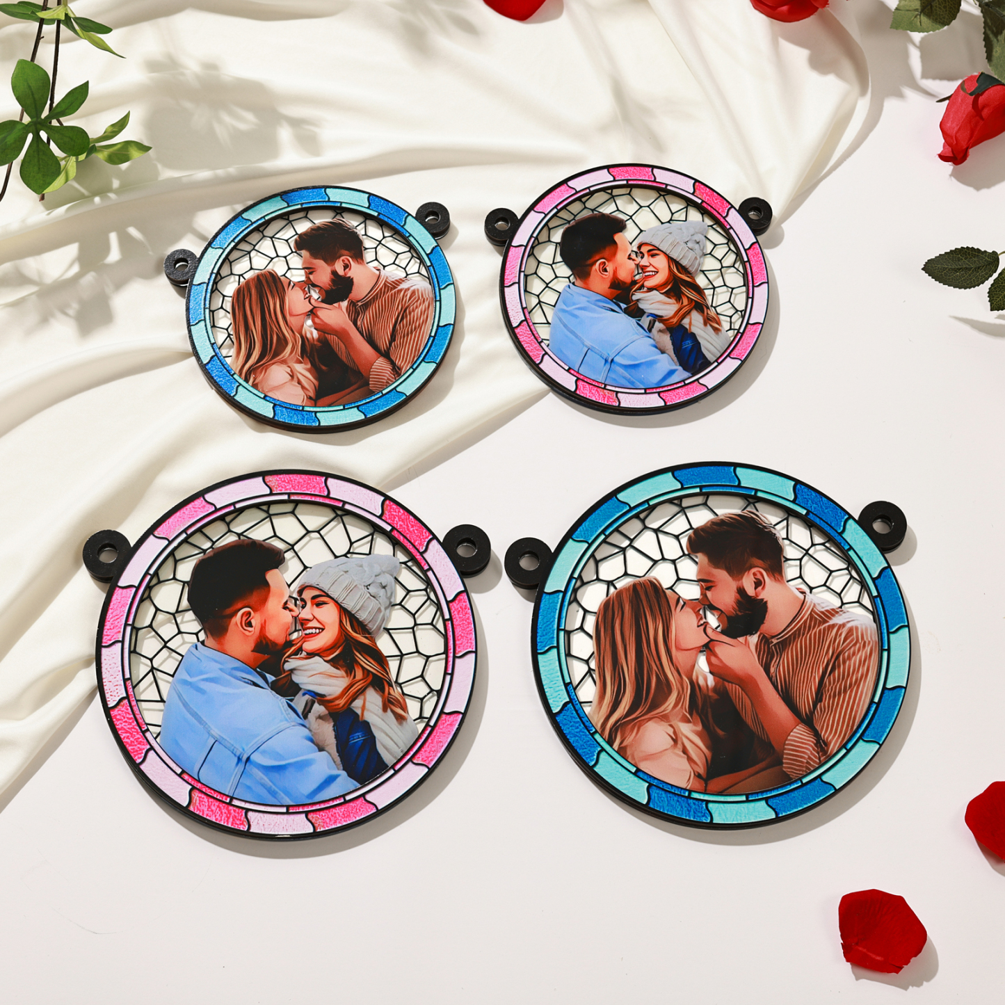 Custom Photo Where There Is Love There Is Life Couple Personalised Window Hanging Suncatcher Ornament Gift For Husband Wife