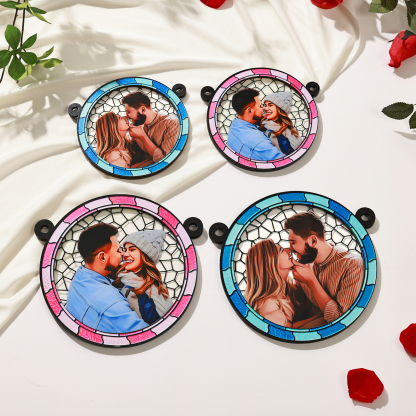 Custom Photo Where There Is Love There Is Life Couple Personalised Window Hanging Suncatcher Ornament Gift For Husband Wife