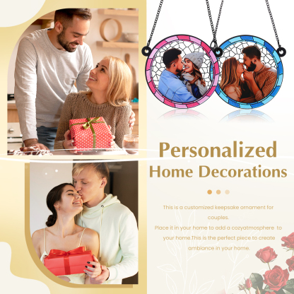 Custom Photo Where There Is Love There Is Life Couple Personalised Window Hanging Suncatcher Ornament Gift For Husband Wife