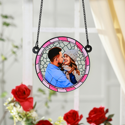 Custom Photo Where There Is Love There Is Life Couple Personalised Window Hanging Suncatcher Ornament Gift For Husband Wife