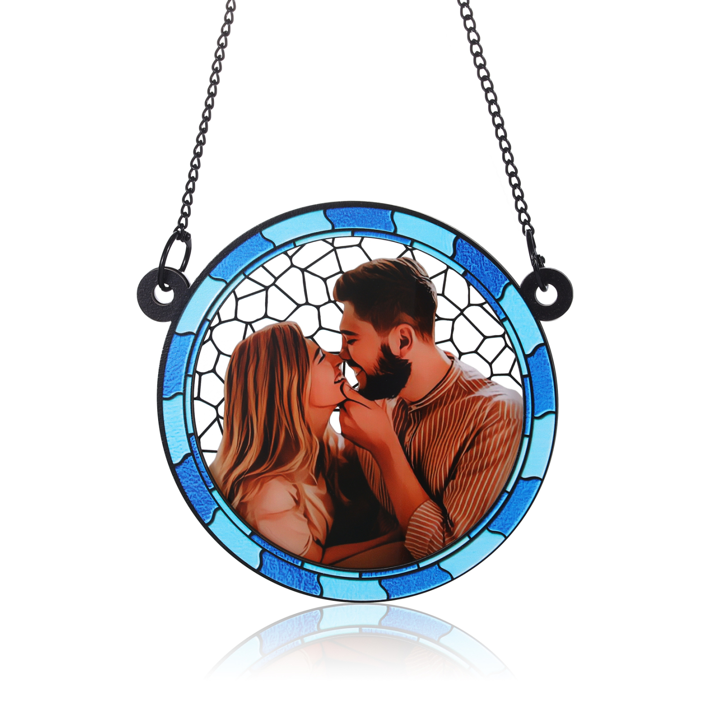 Custom Photo Where There Is Love There Is Life Couple Personalised Window Hanging Suncatcher Ornament Gift For Husband Wife