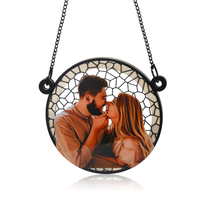 Custom Photo Where There Is Love There Is Life Couple Personalised Window Hanging Suncatcher Ornament Gift For Husband Wife