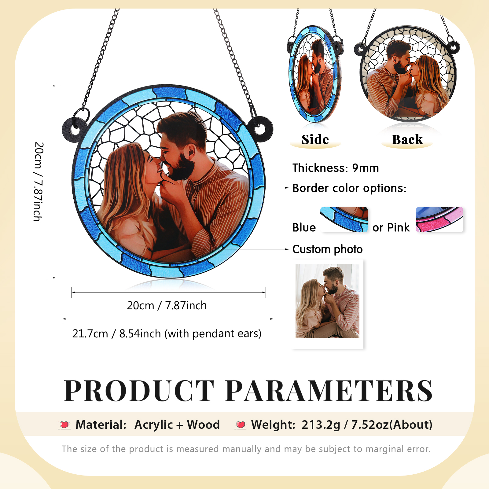 Custom Photo Where There Is Love There Is Life Couple Personalised Window Hanging Suncatcher Ornament Gift For Husband Wife