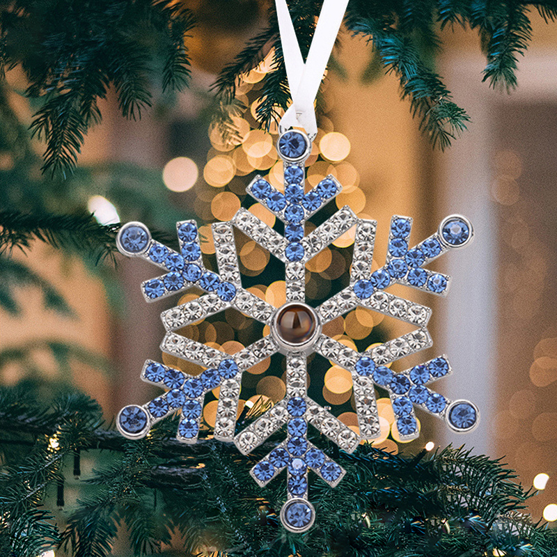 Personalised Christmas Tree Ornament with Photo Projection Snowflake Hanging Ornament in Pink or Blue