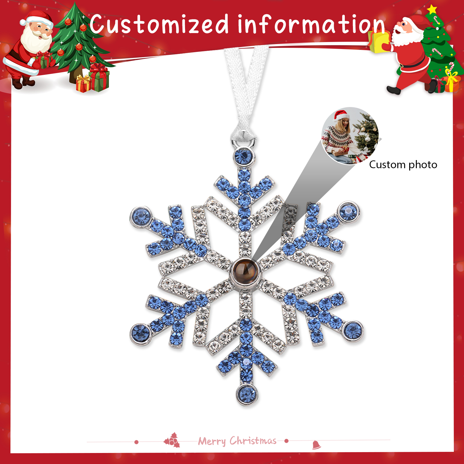 Personalised Christmas Tree Ornament with Photo Projection Snowflake Hanging Ornament in Pink or Blue