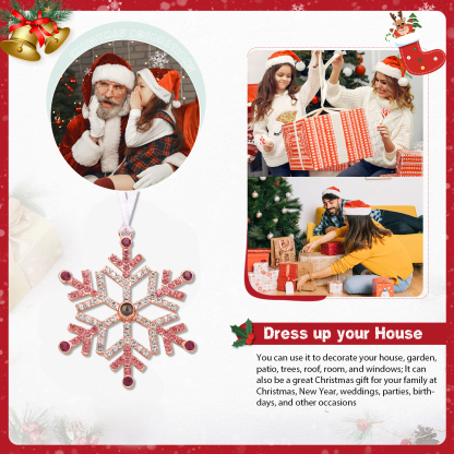 Personalised Christmas Tree Ornament with Photo Projection Snowflake Hanging Ornament in Pink or Blue