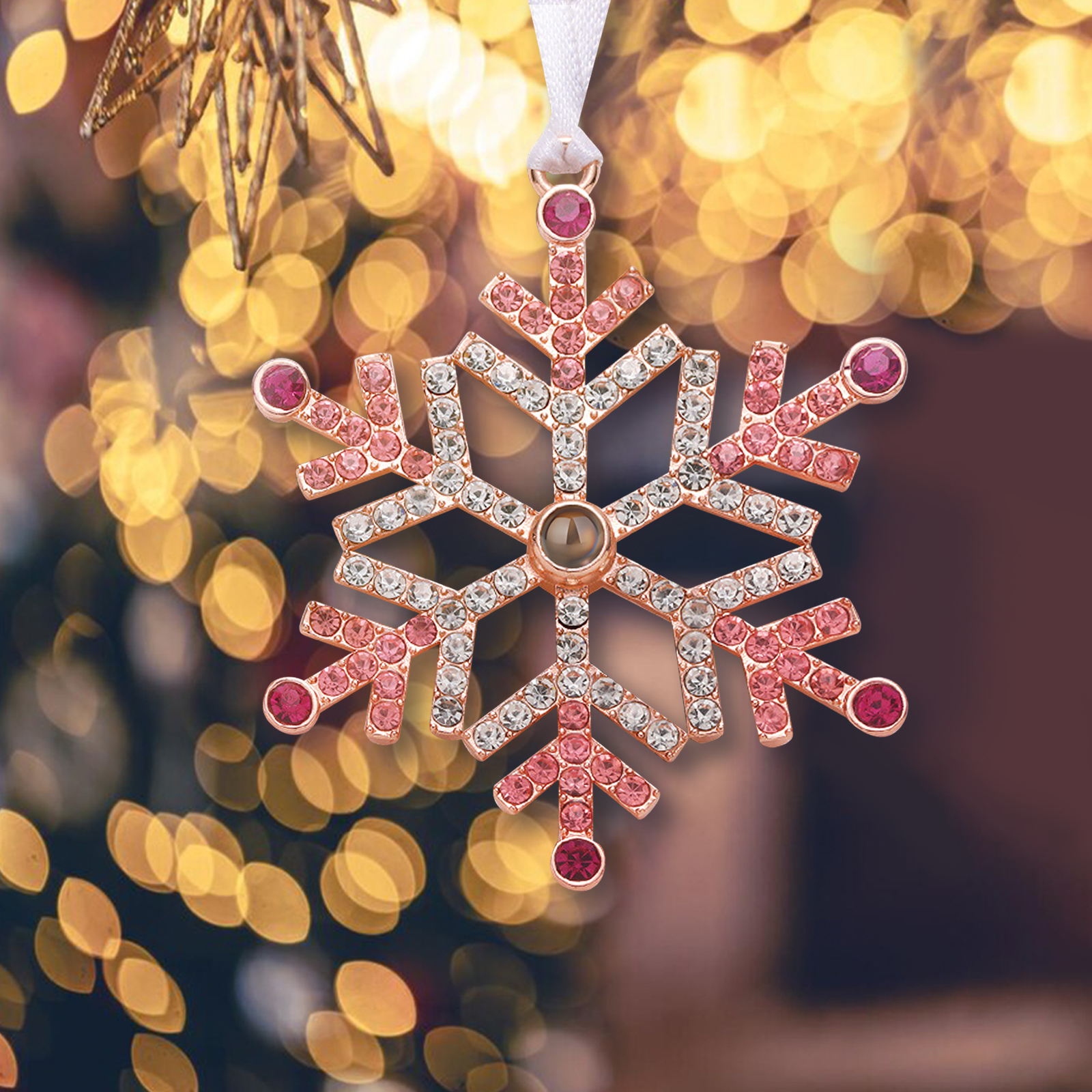 Personalised Christmas Tree Ornament with Photo Projection Snowflake Hanging Ornament in Pink or Blue