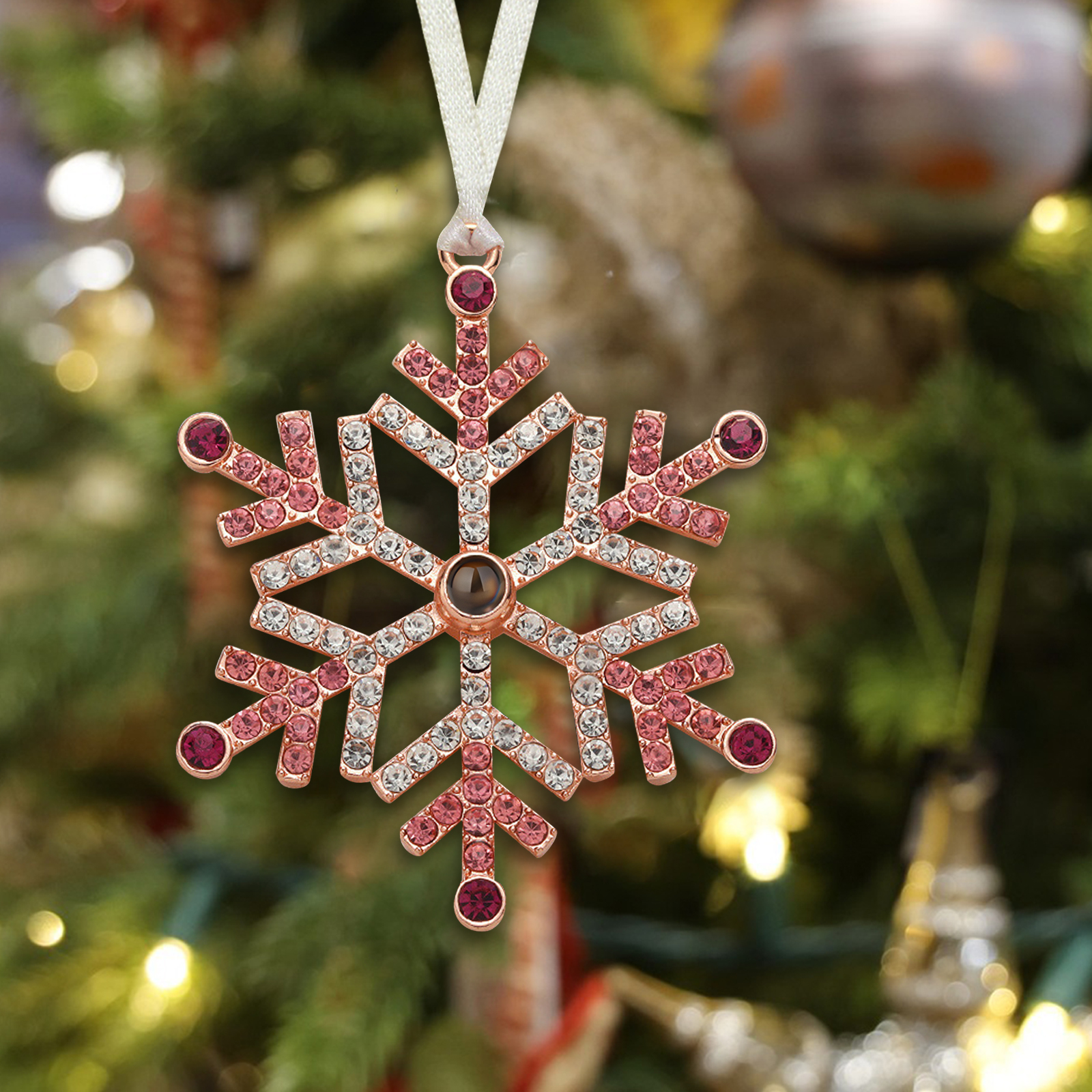 Personalised Christmas Tree Ornament with Photo Projection Snowflake Hanging Ornament in Pink or Blue