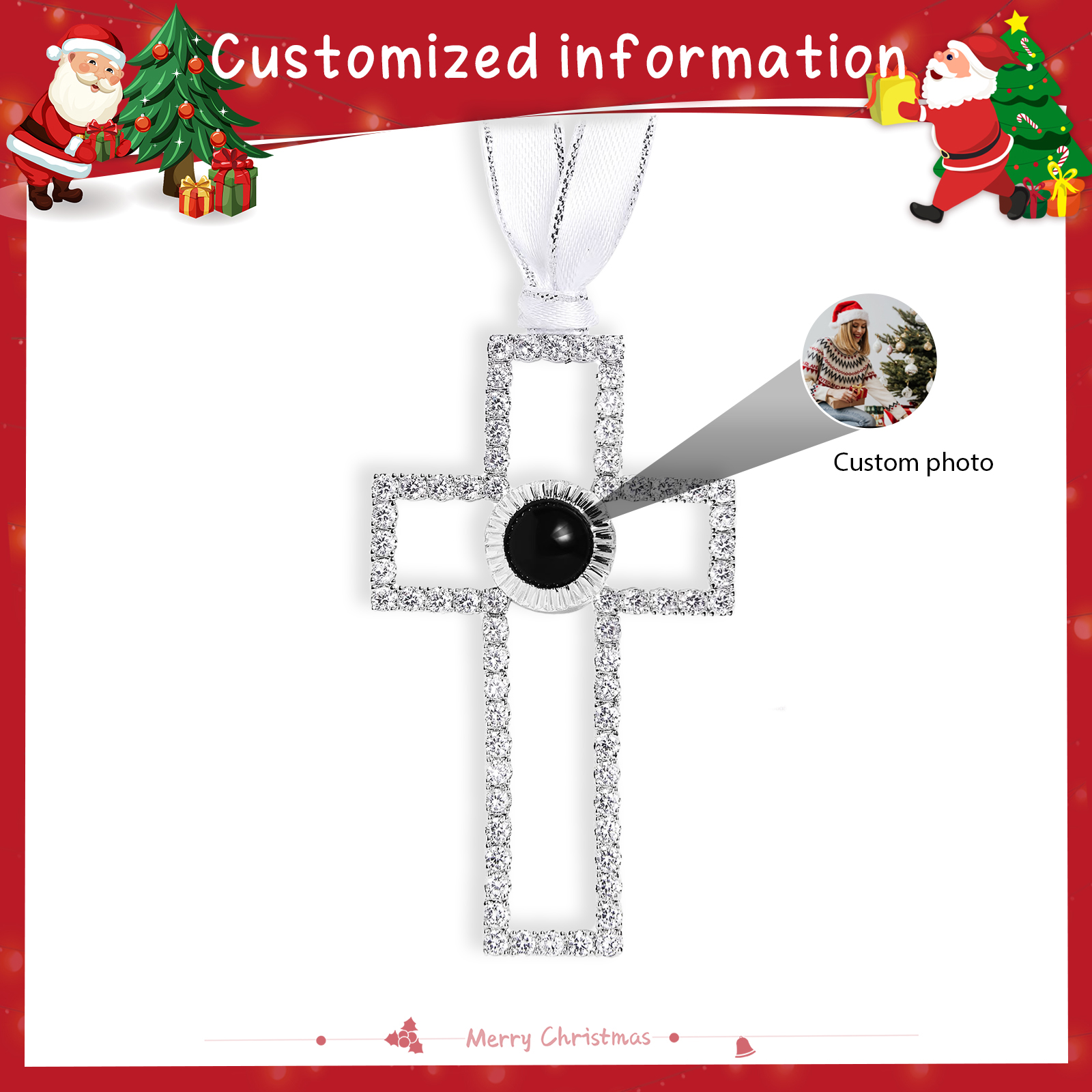 Personalised Christmas Tree Ornament with Photo Projection Custom Cross Ornament Christmas Gift