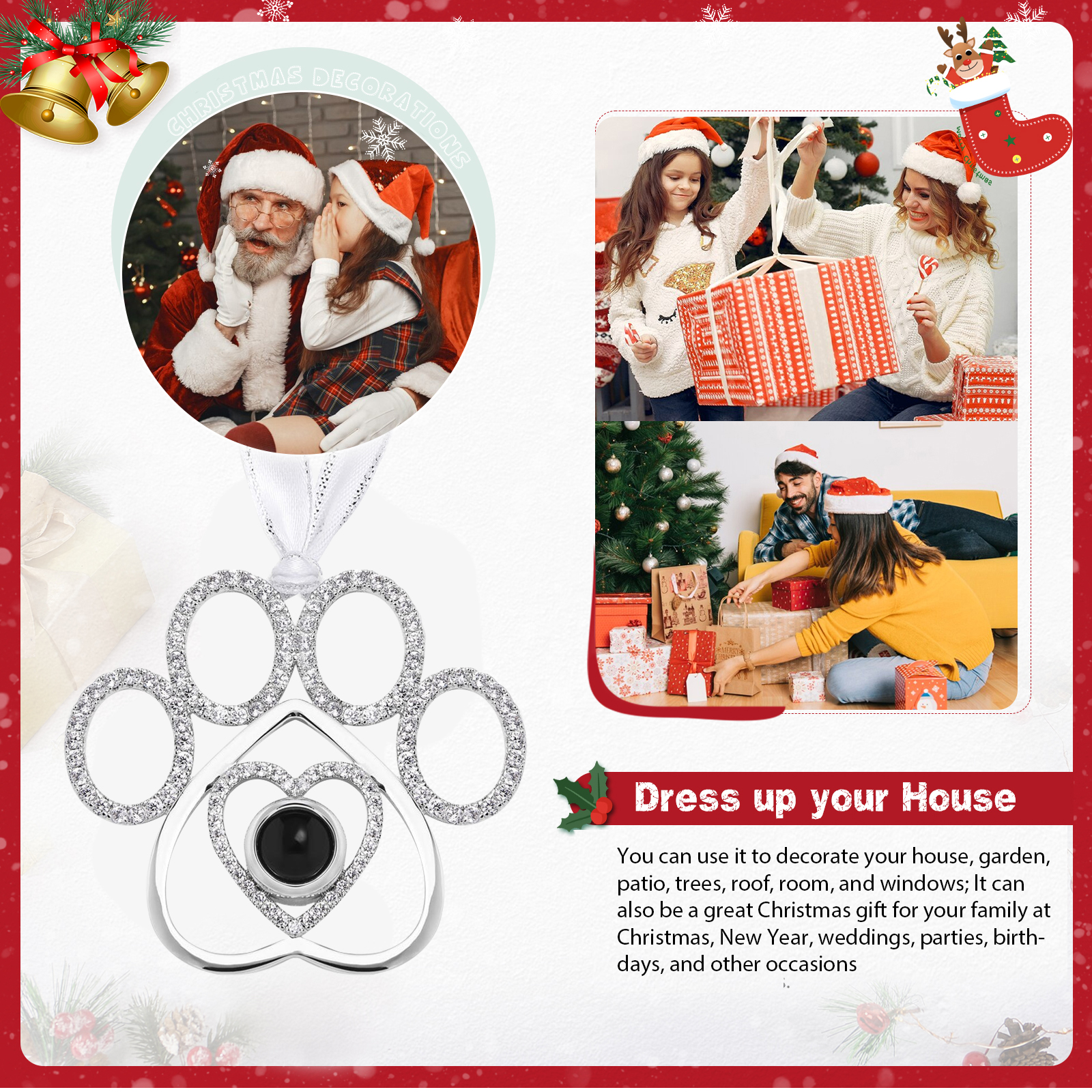 You Left Your Paw Prints On My Heart Personalised Custom Photo Pet Paw Projection Ornament