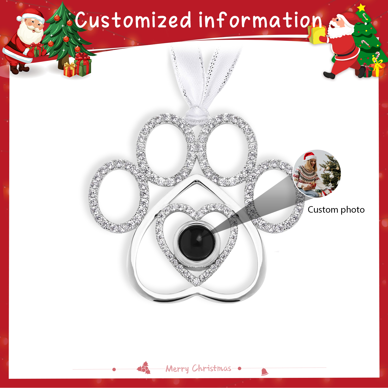 You Left Your Paw Prints On My Heart Personalised Custom Photo Pet Paw Projection Ornament
