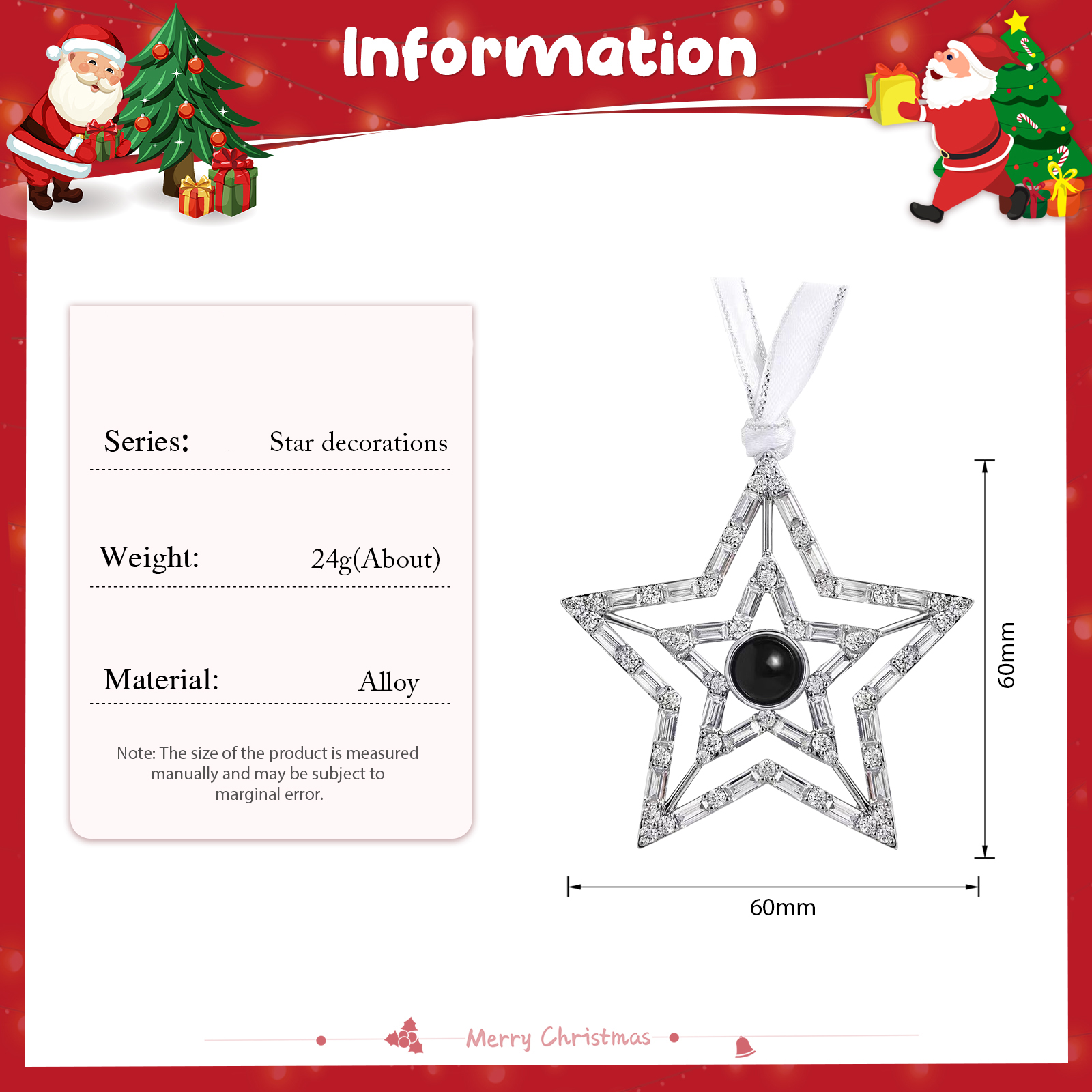 Personalised Five Pointed Star Projection Hanging Ornament Customised Family Photo Christmas Gift