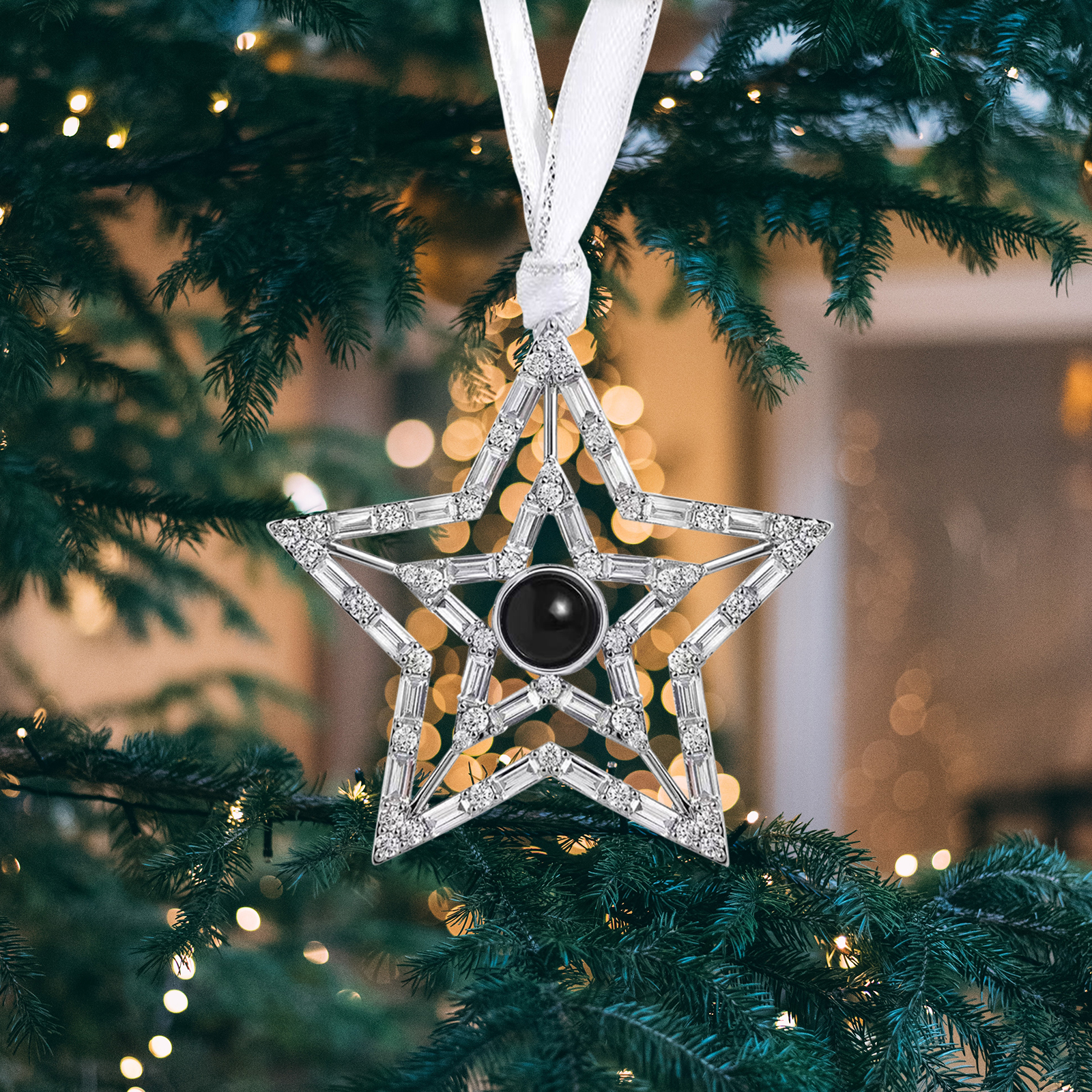 Personalised Five Pointed Star Projection Hanging Ornament Customised Family Photo Christmas Gift