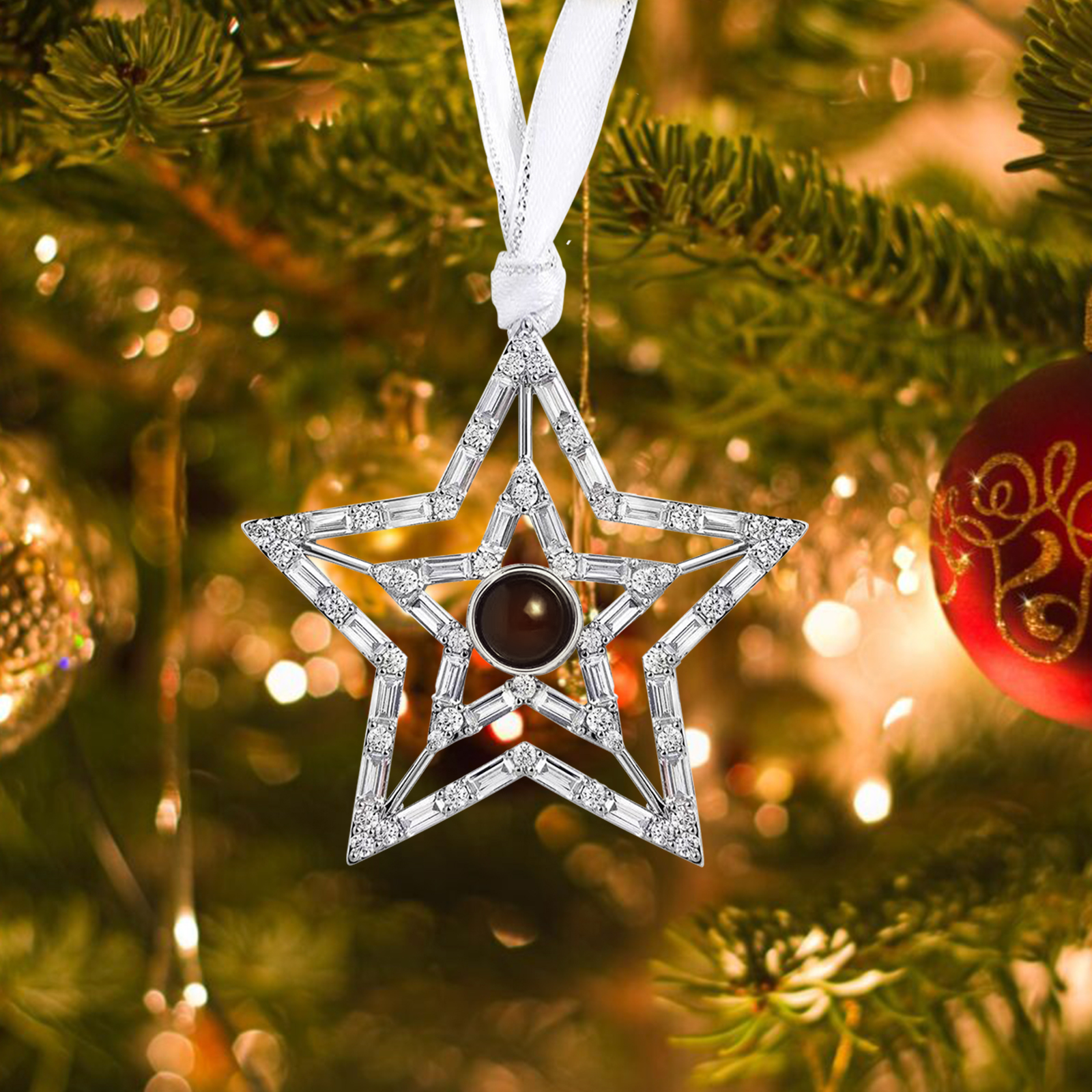 Personalised Five Pointed Star Projection Hanging Ornament Customised Family Photo Christmas Gift
