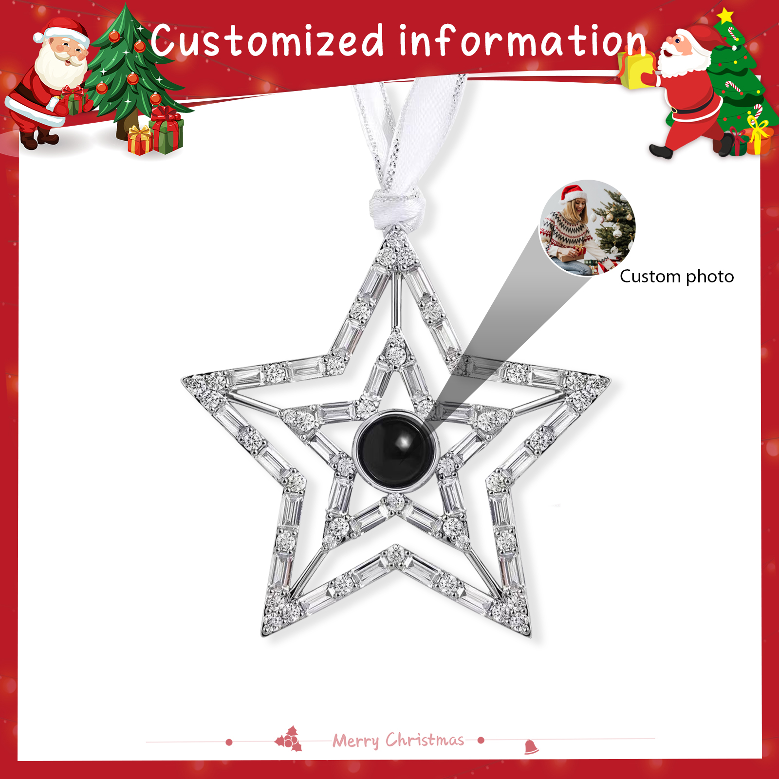 Personalised Five Pointed Star Projection Hanging Ornament Customised Family Photo Christmas Gift