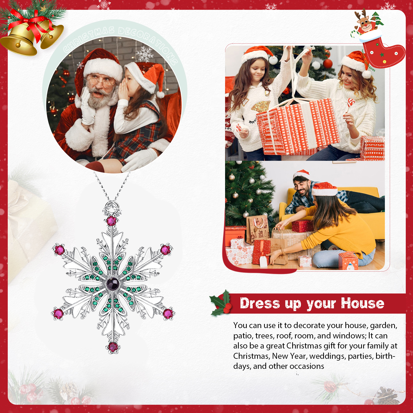 Personalised Christmas Tree Ornaments with Photo Projection Hanging Snowflake Gifts For Family/Friends