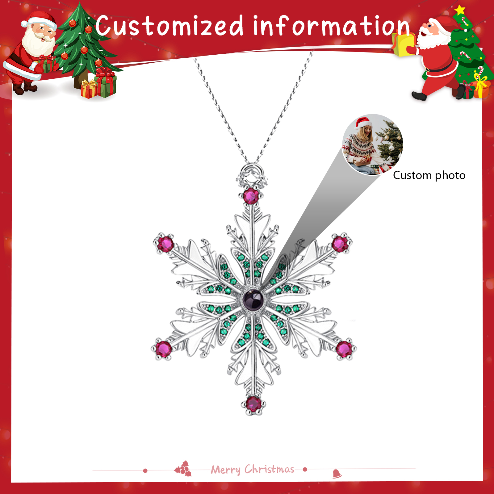 Personalised Christmas Tree Ornaments with Photo Projection Hanging Snowflake Gifts For Family/Friends