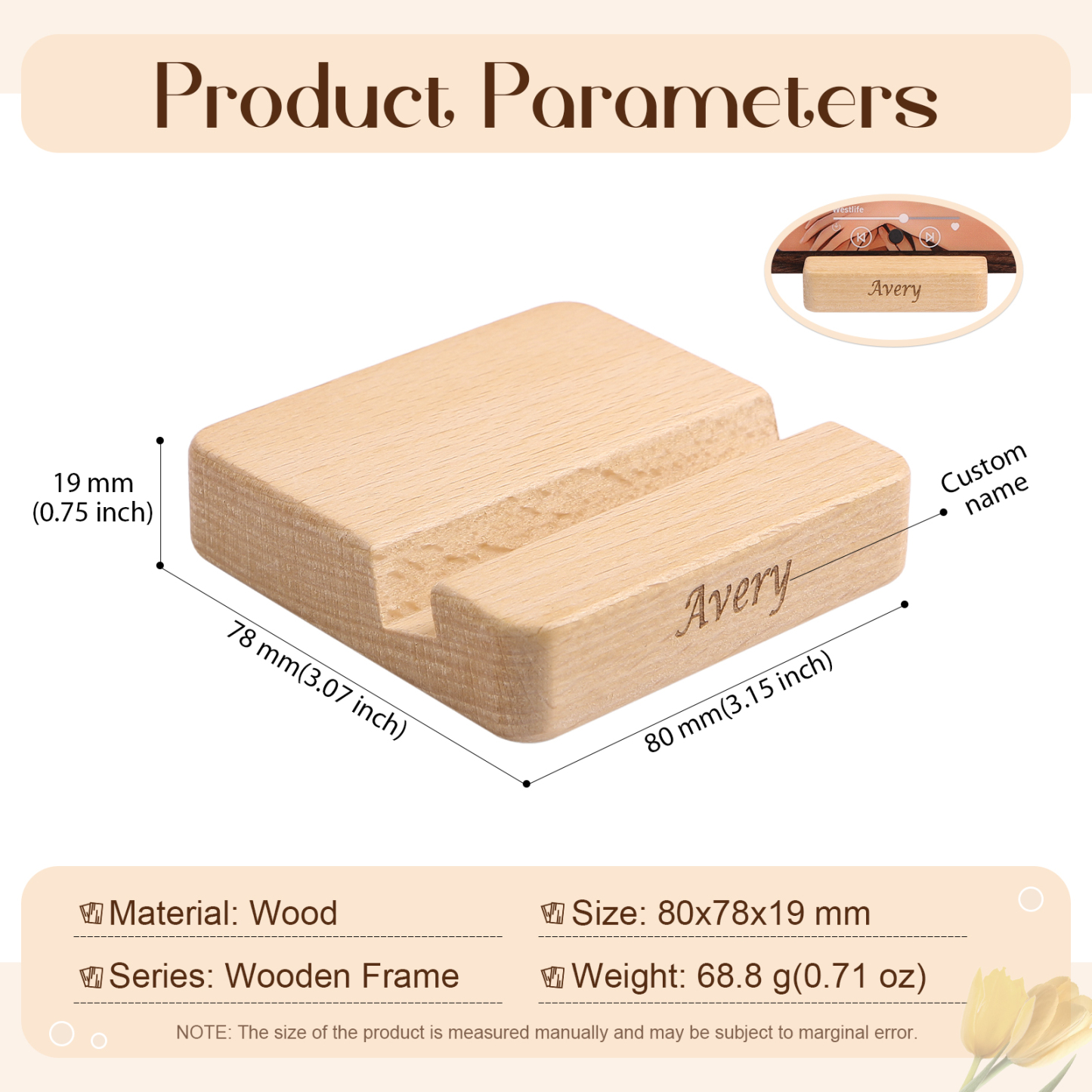 Wooden Base Display Stand Beech or Dark Walnut Romantic Gift for Family | Jessemde