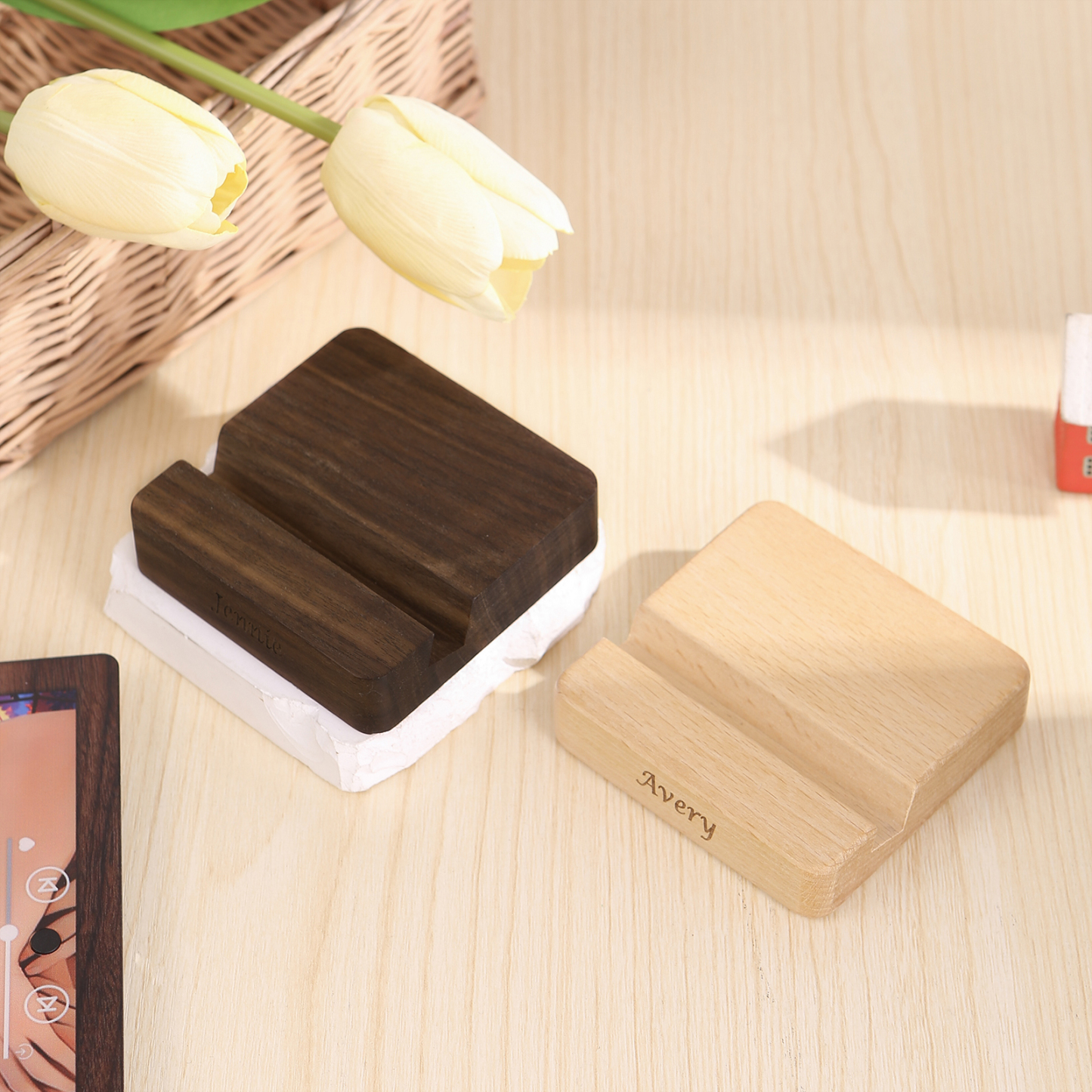 Wooden Base Display Stand Beech or Dark Walnut Romantic Gift for Family | Jessemde