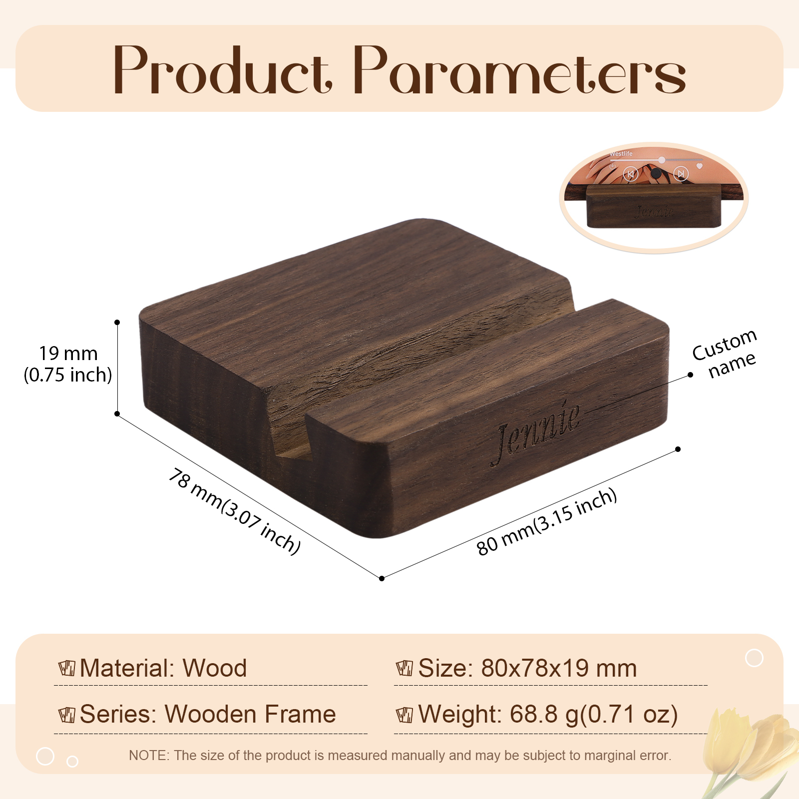 Wooden Base Display Stand Beech or Dark Walnut Romantic Gift for Family | Jessemde