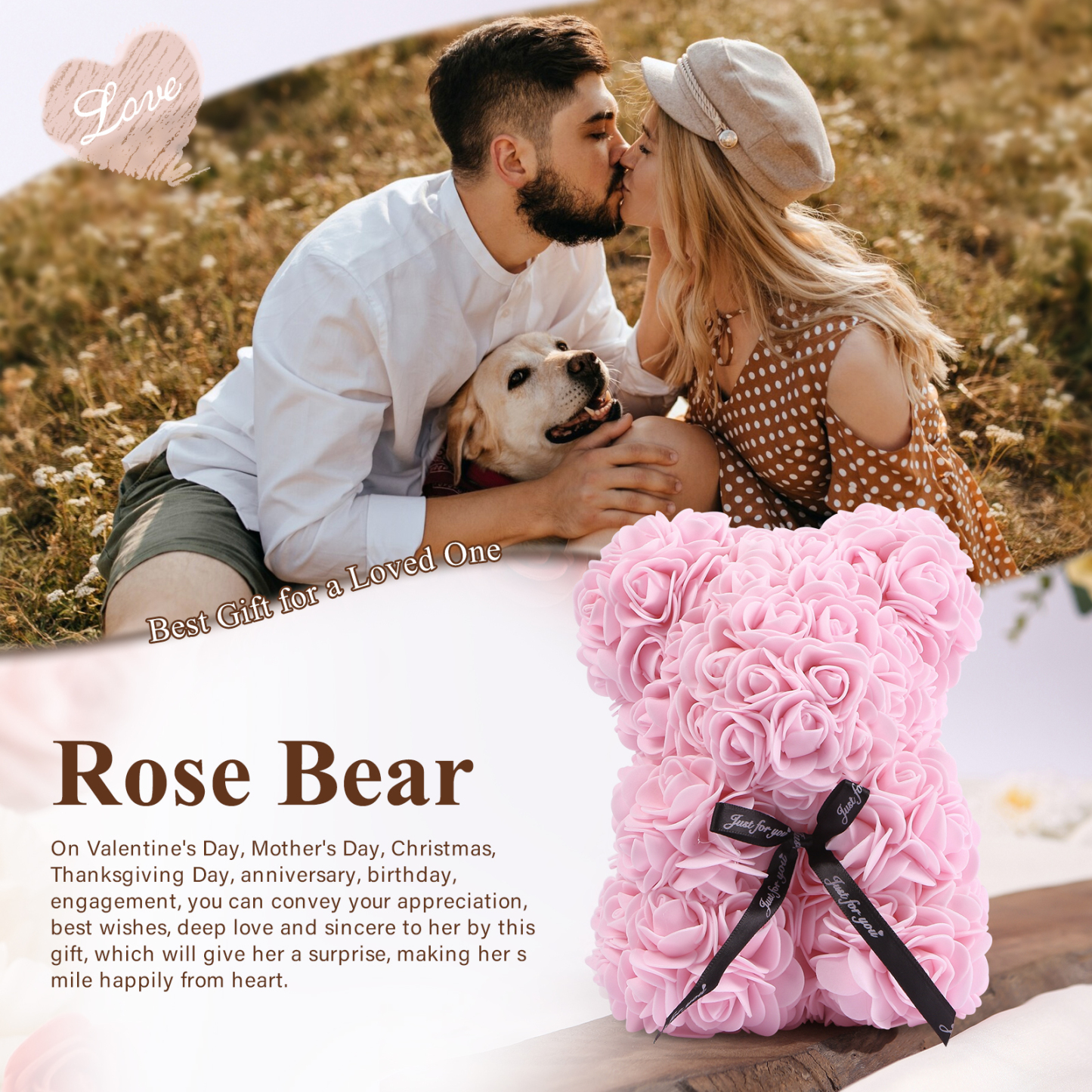 Rose Teddy Bear Artificial Flowers Rose Bear Teddy Decor Gift for Valentines Day Gift for Couple