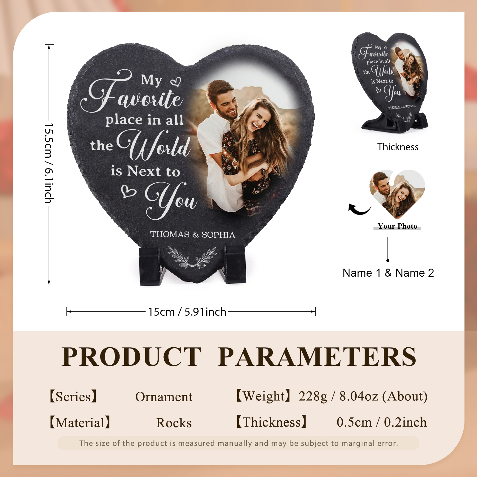 Personalised Shaped Stone with Stand My Favorite Place In All The World Is Next To You Heart Shaped Gift for Couple