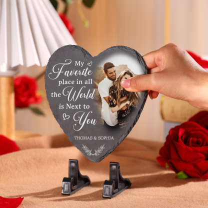 Personalised Shaped Stone with Stand My Favorite Place In All The World Is Next To You Heart Shaped Gift for Couple