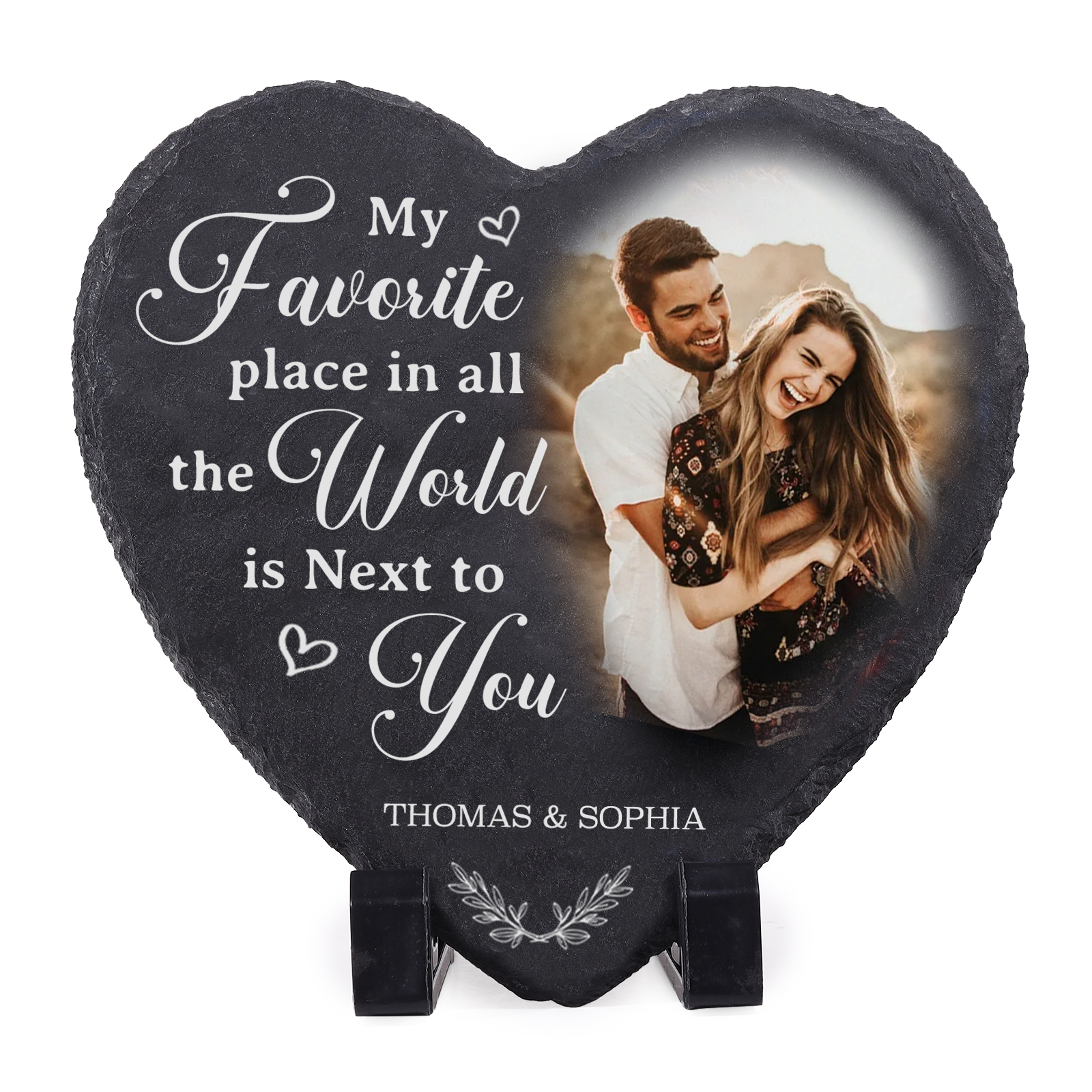 Personalised Shaped Stone with Stand My Favorite Place In All The World Is Next To You Heart Shaped Gift for Couple
