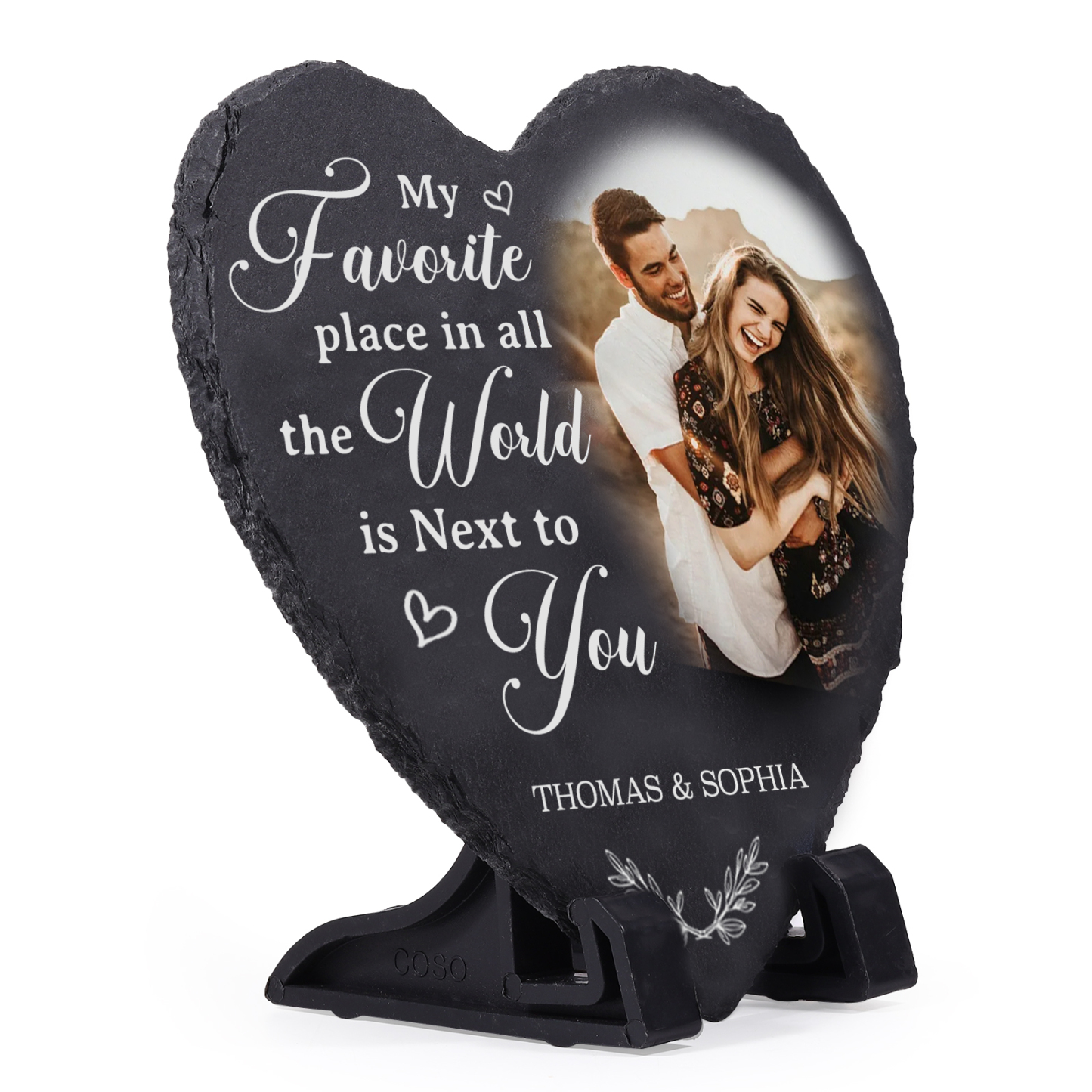 Personalised Shaped Stone with Stand My Favorite Place In All The World Is Next To You Heart Shaped Gift for Couple