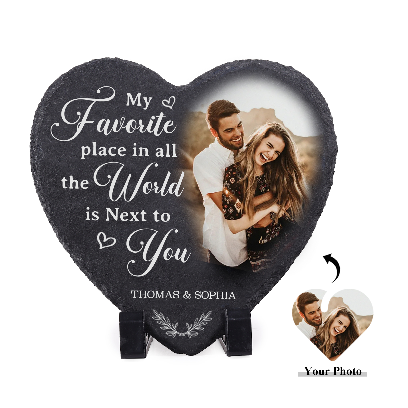 Personalised Shaped Stone with Stand My Favorite Place In All The World Is Next To You Heart Shaped Gift for Couple