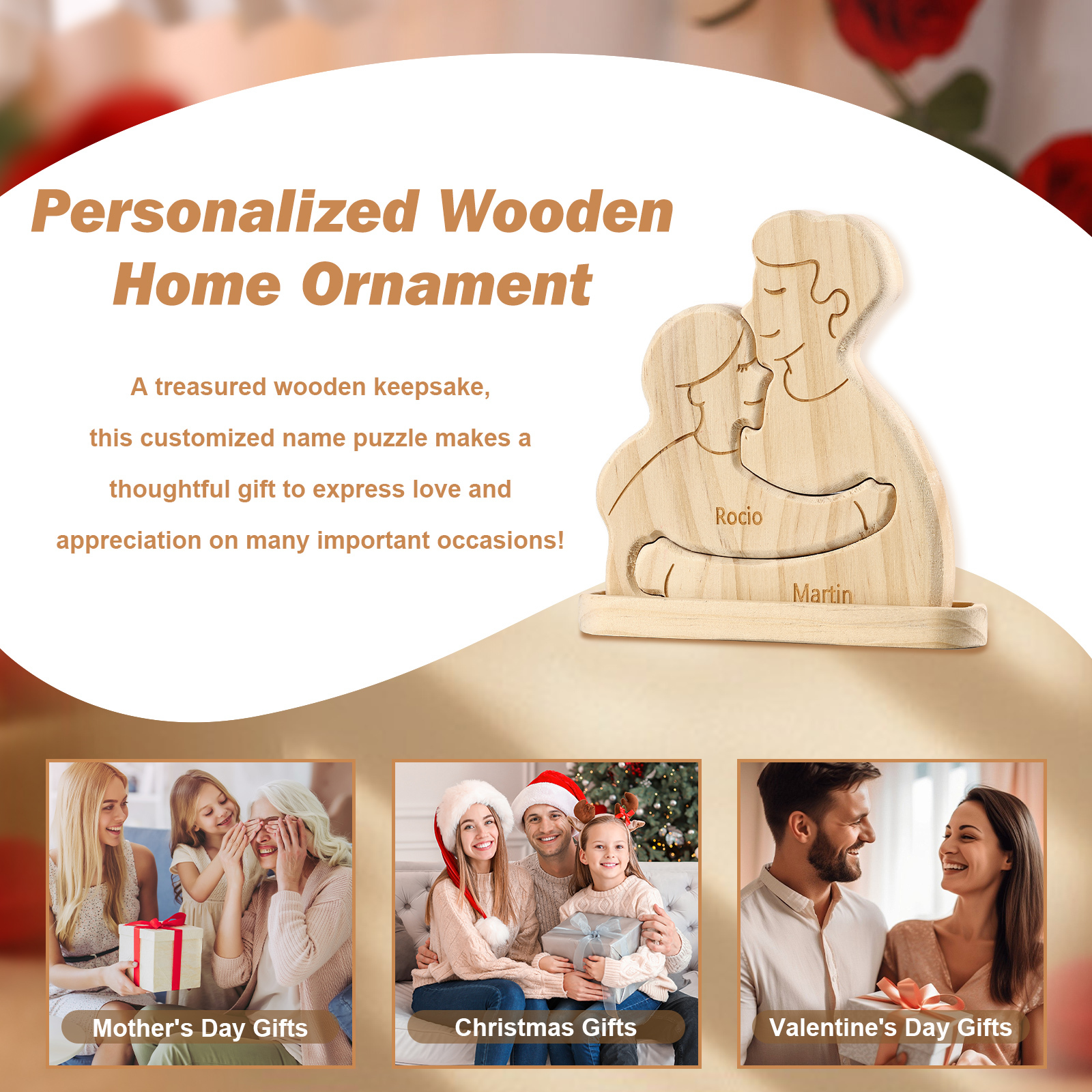 Personalised Puzzles with 2–5 Names Custom Family Wooden Puzzle Gift for Couple