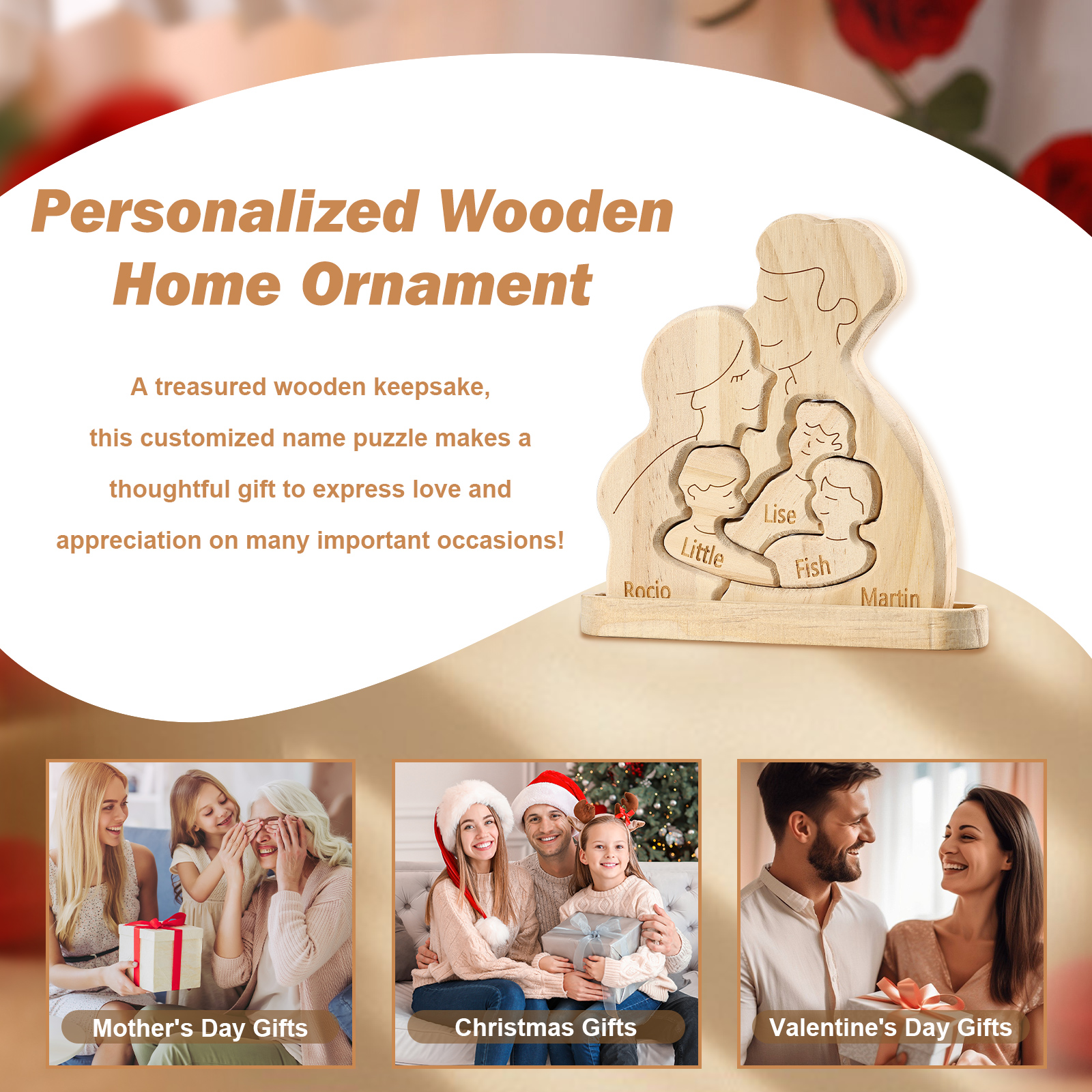 Personalised Puzzles with 2–5 Names Custom Family Wooden Puzzle Gift for Couple