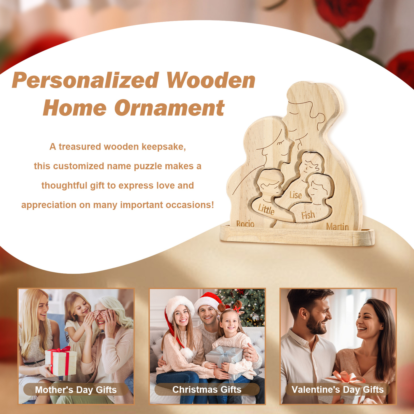 Personalised Puzzles with 2–5 Names Custom Family Wooden Puzzle Gift for Couple