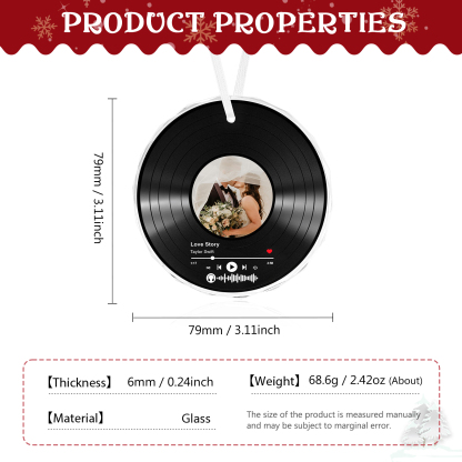 Personalised Photo and Song Ornament Custom Photo Record Ornament Gift for Couple