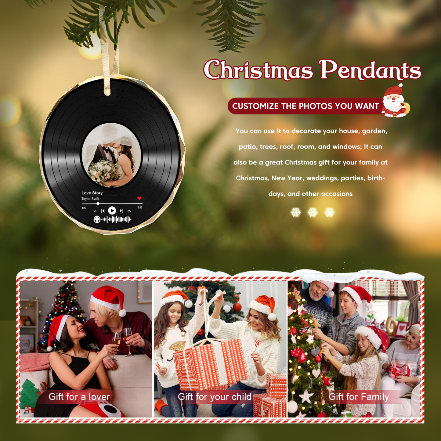Personalised Photo and Song Ornament Custom Photo Record Ornament Gift for Couple
