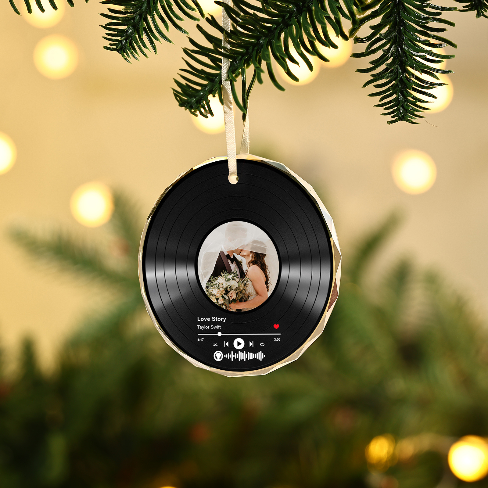 Personalised Photo and Song Ornament Custom Photo Record Ornament Gift for Couple