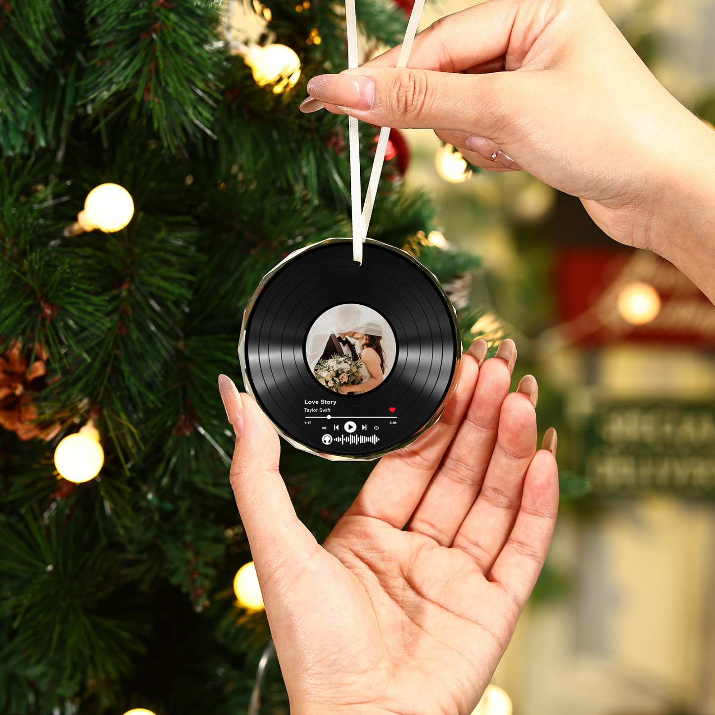Personalised Photo and Song Ornament Custom Photo Record Ornament Gift for Couple