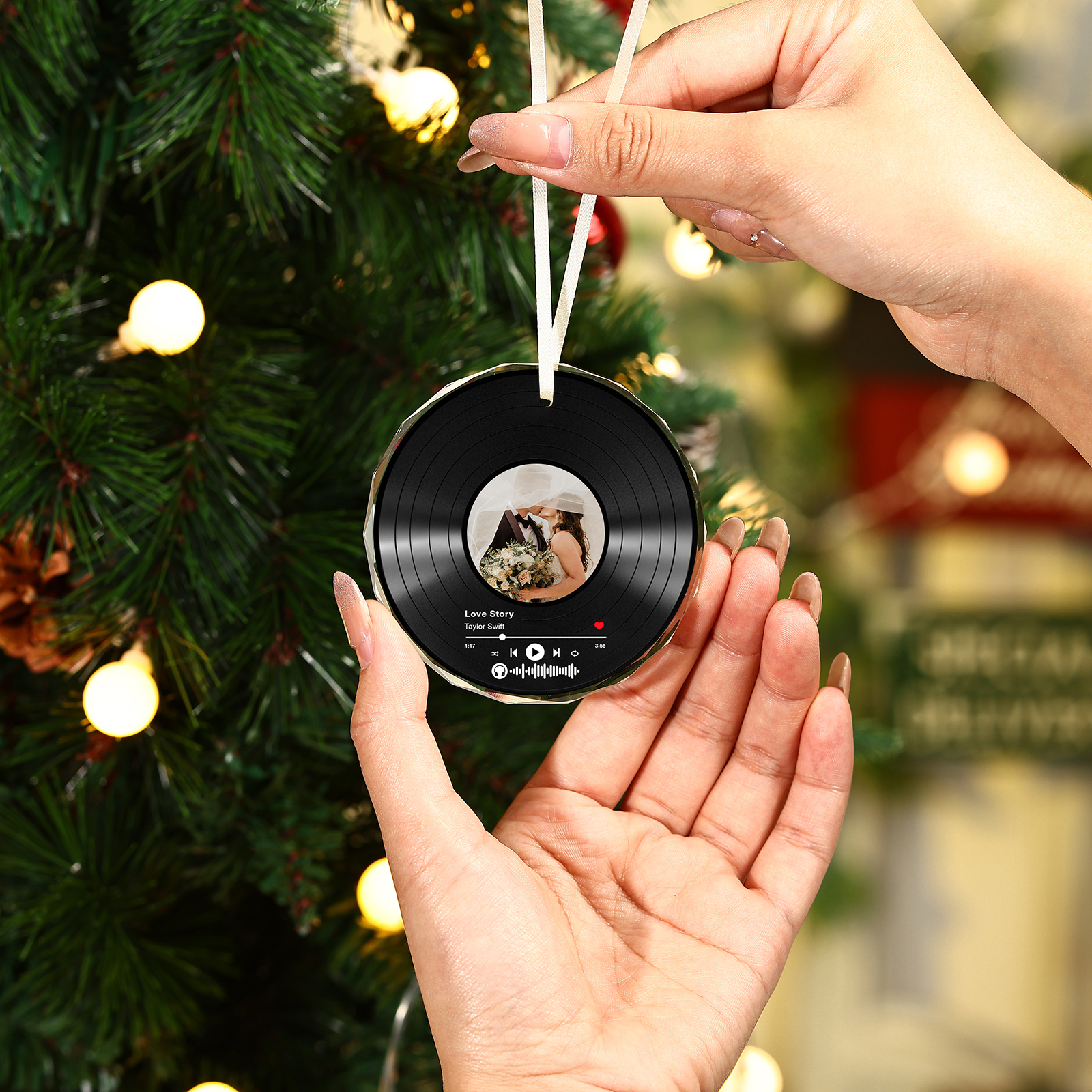 Personalised Photo and Song Ornament Custom Photo Record Ornament Gift for Couple