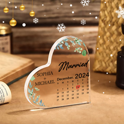 Personalised Heart Shaped Acrylic Plaque Married Custom 1 Date 2 Names 1 Text Gift for Couple