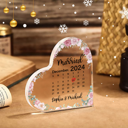 Personalised Heart Shaped Acrylic Plaque Married Custom 1 Date 2 Names 1 Text Gift for Couple