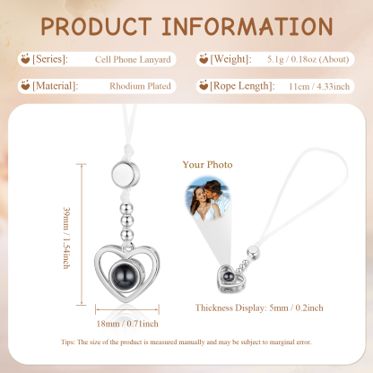 Personalised Projection Mobile Phone Strap Heart & Camera Shaped Gift for Lover