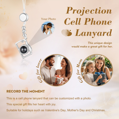 Personalised Projection Mobile Phone Strap Heart & Camera Shaped Gift for Lover