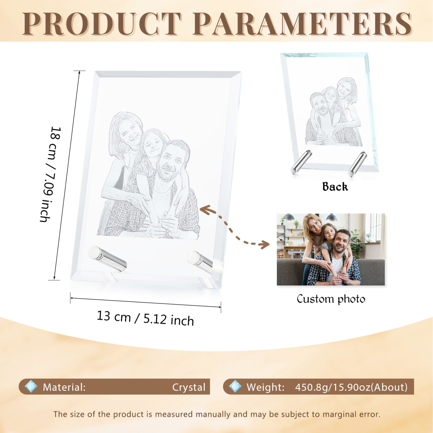 Personalised Crystal Photo Frame Plaque Timeless Valentines Day Gift for Couples