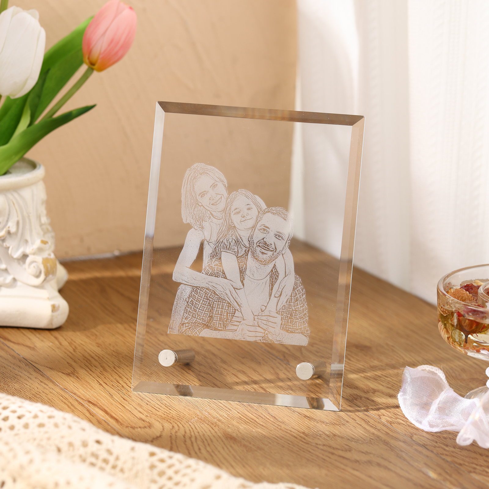 Personalised Crystal Photo Frame Plaque Timeless Valentines Day Gift for Couples