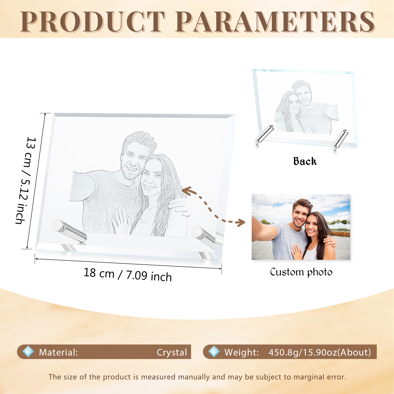 Personalised Crystal Photo Frame Plaque Timeless Valentines Day Gift for Couples