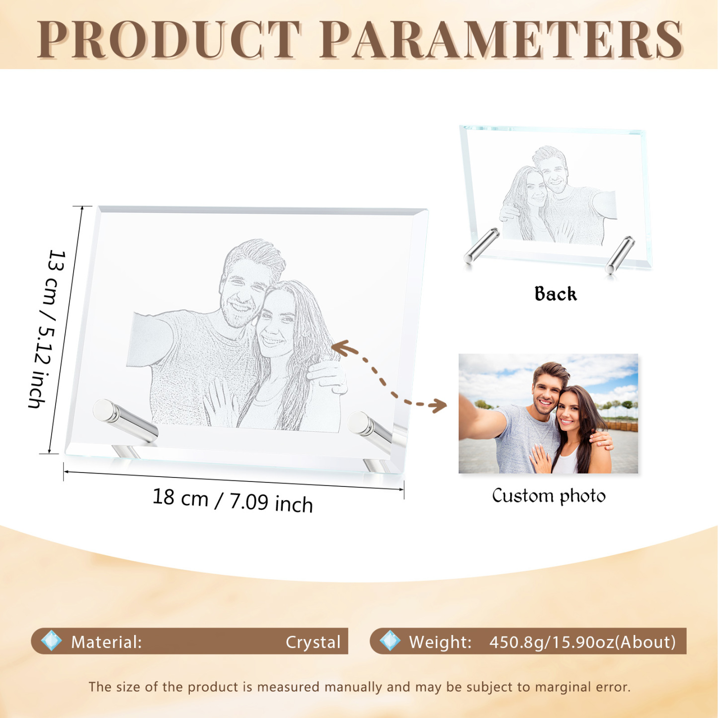 Personalised Crystal Photo Frame Plaque Timeless Valentines Day Gift for Couples