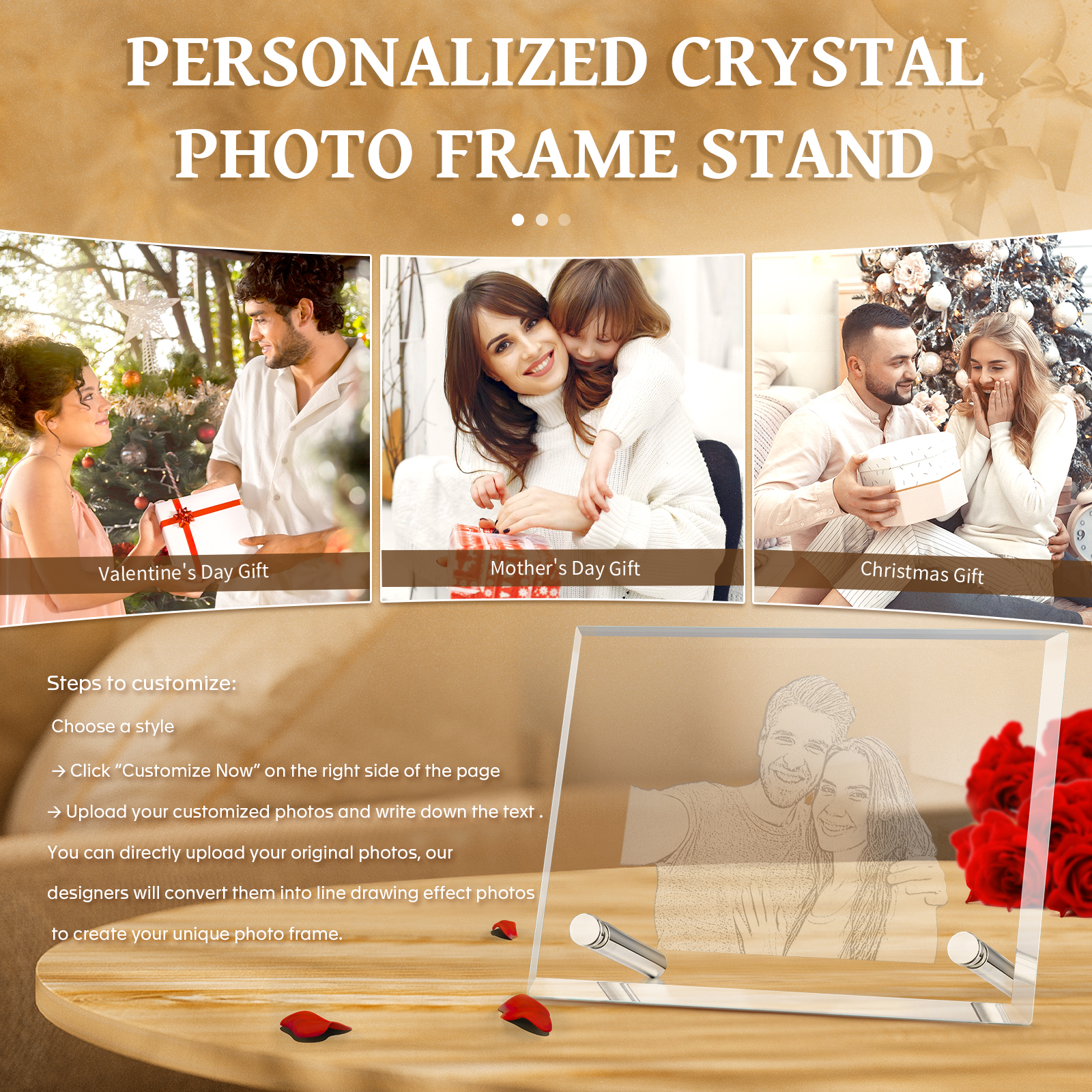 Personalised Crystal Photo Frame Plaque Timeless Valentines Day Gift for Couples