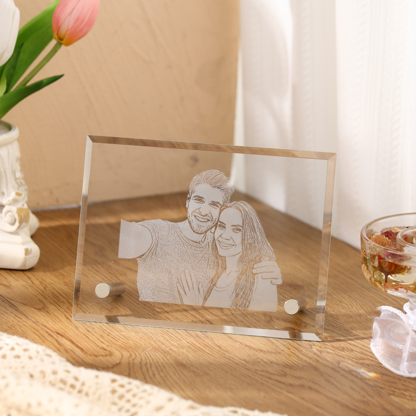 Personalised Crystal Photo Frame Plaque Timeless Valentines Day Gift for Couples